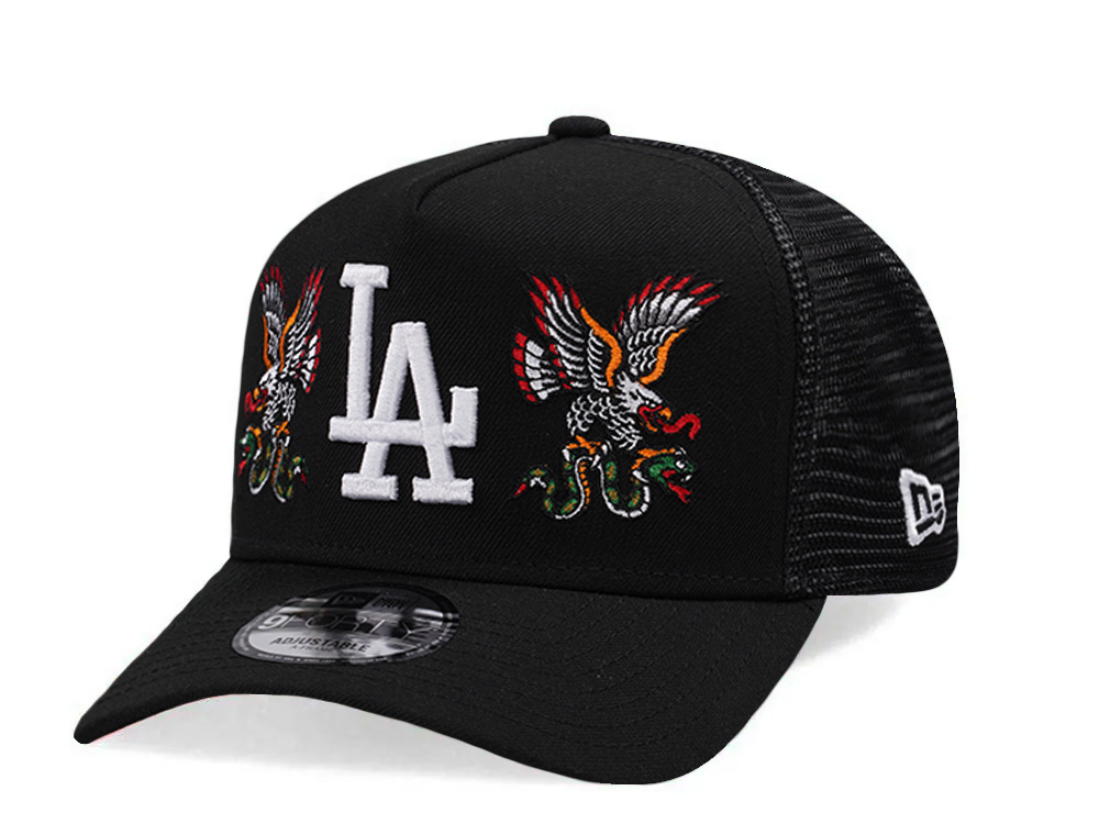 New Era Los Angeles Dodgers Double Eagle Black 9Forty A Frame Trucker Snapback Cap