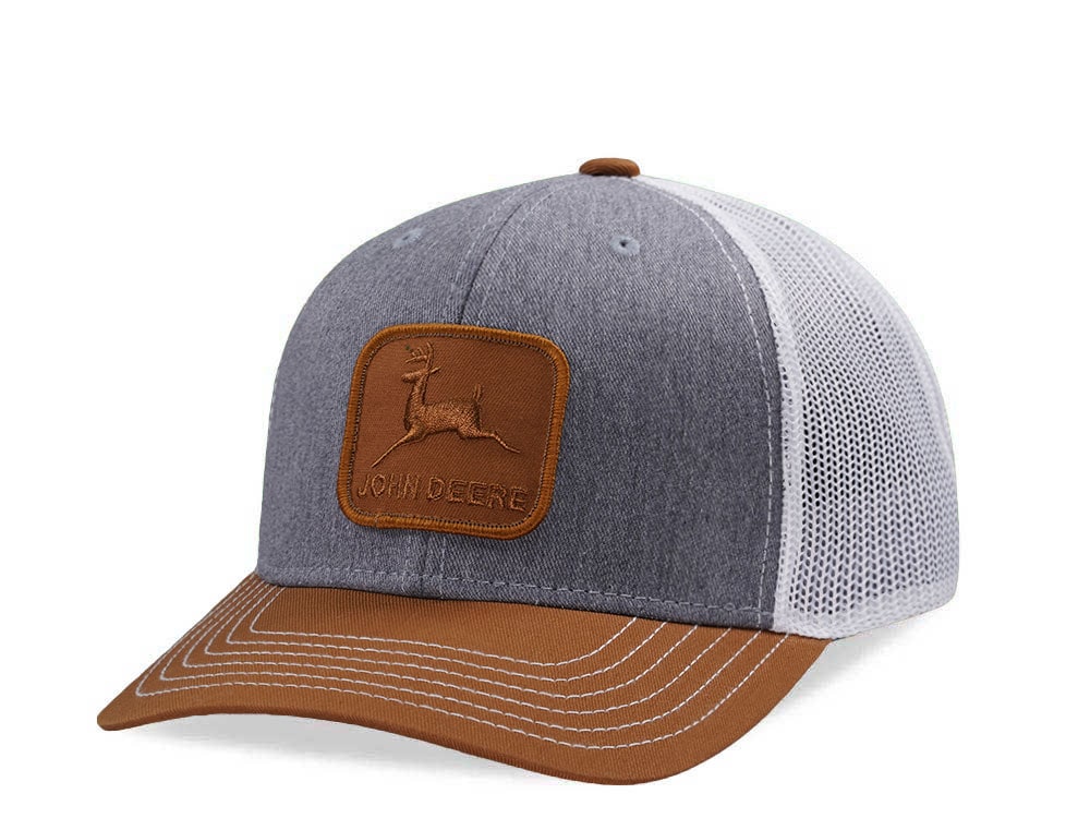 John Deere Patch Gray White Trucker Snapback Cap