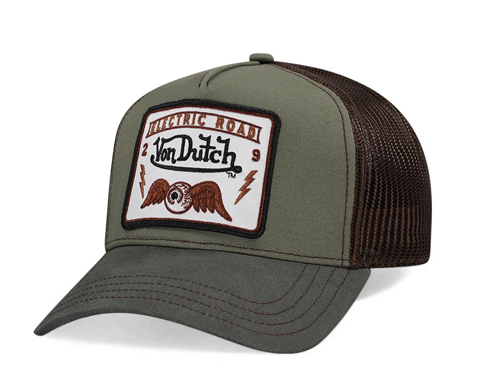 Von Dutch Electric Road Olive Two Tone Edition Trucker A Frame Snapback Cap