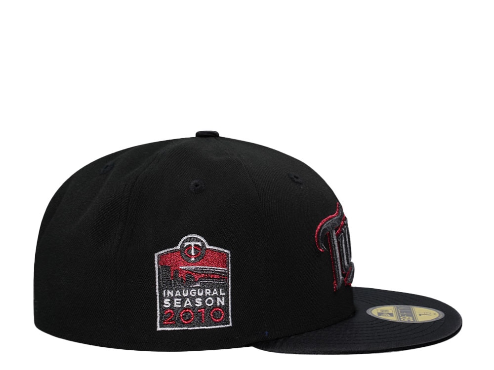 New Era Minnesota Twins Inaugural Season 2000 Shiny Black And Red Satin Brim Edition 59Fifty Fitted Cap