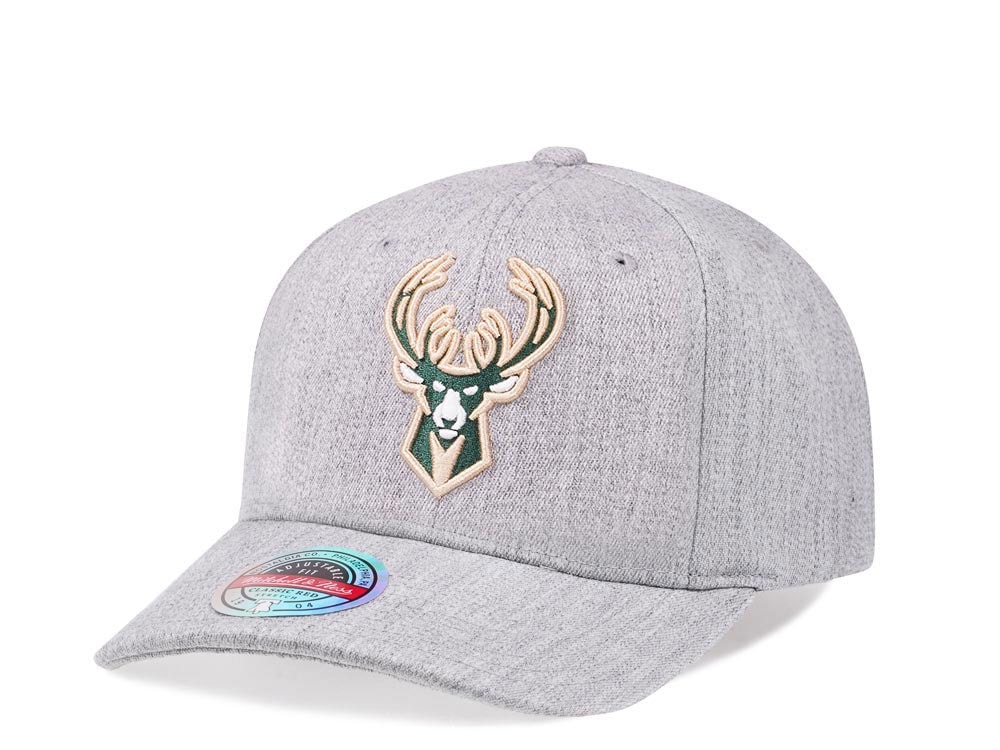 Mitchell & Ness Milwaukee Bucks Heather Gray Red Line Solid Flex Snapback Cap