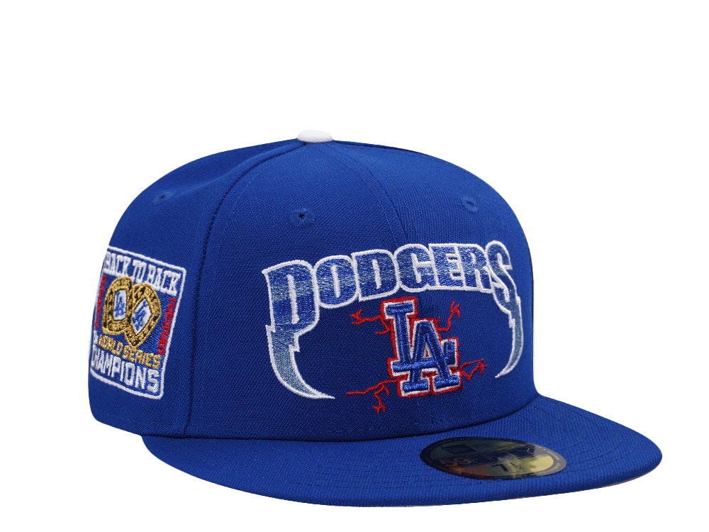 New Era Los Angeles Dodgers Back to Back Champions Metallic Royal Blue Prime Edition 59Fifty Fitted Cap