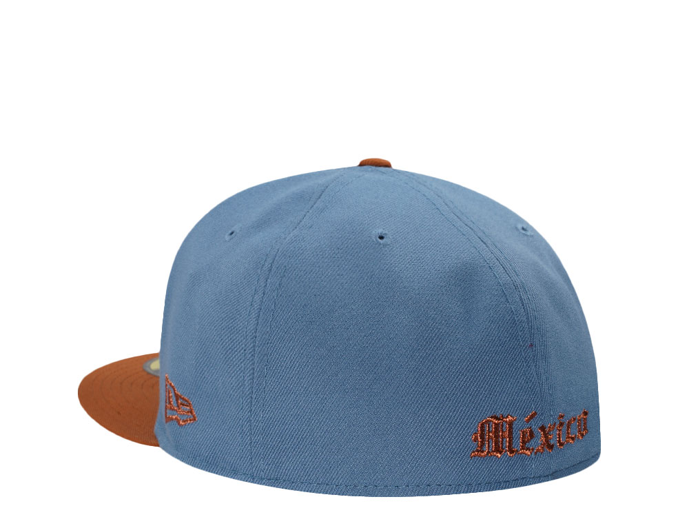 New Era Mexico Aztec Skull Warrior Sky Blue Two Tone Edition 59Fifty Fitted Cap