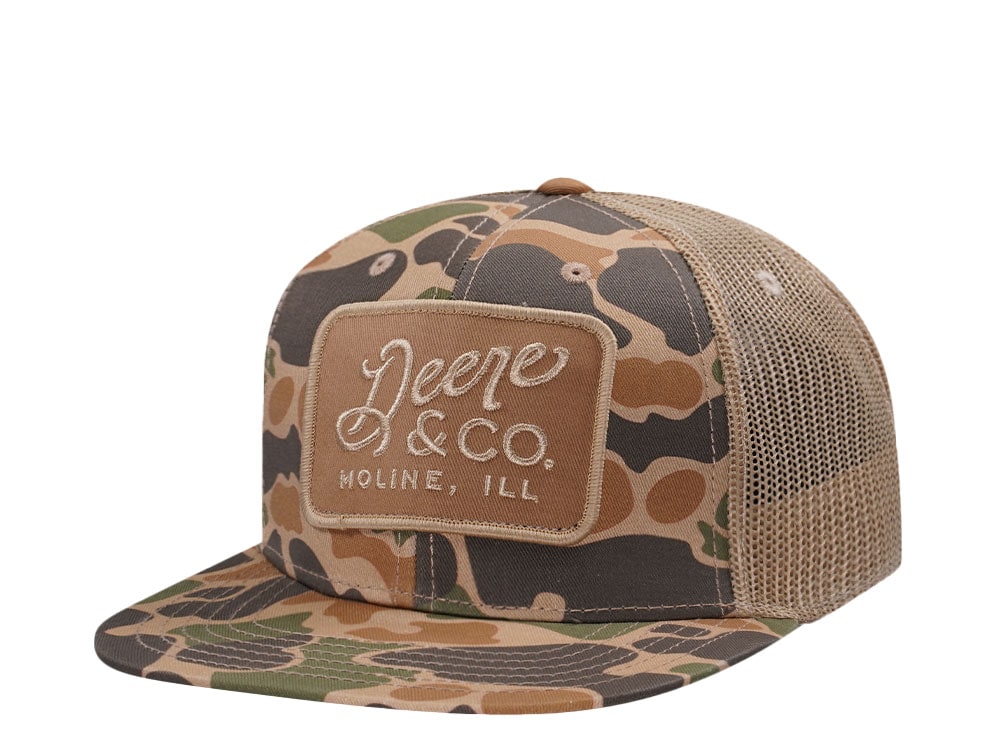 John Deere Square Patch Camo Khaki Trucker Snapback Cap