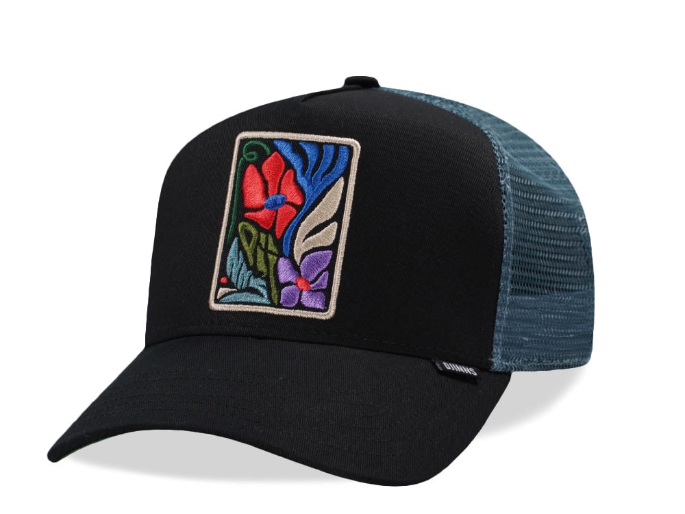 Djinns Flowers Black Trucker Snapback Cap