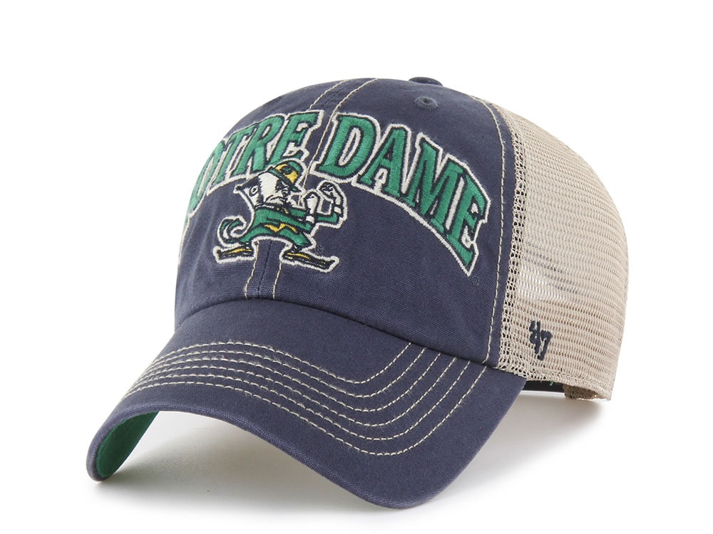 47 Brand Notre Dame Fighting Irish Tuscaloosa Vintage Navy Clean Up Trucker Snapback Cap