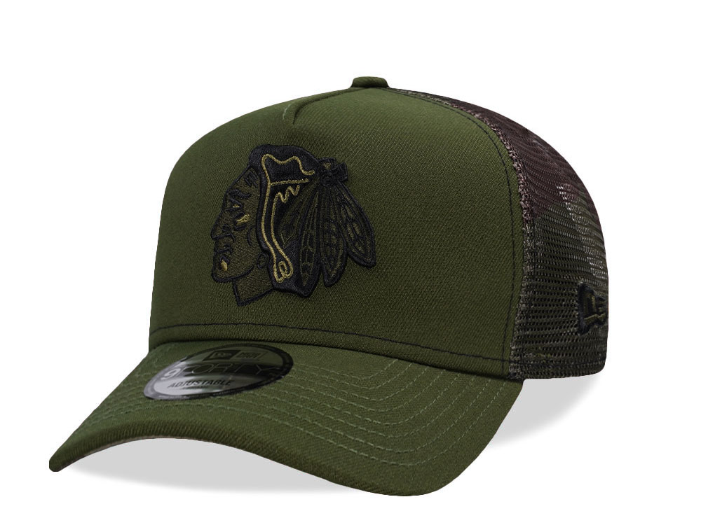 New Era Chicago Blackhawks Rifle Camo Trucker Edition 9Forty A Frame Snapback Cap