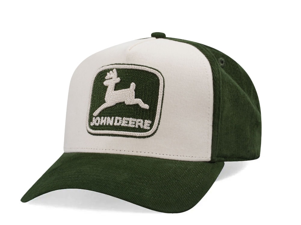 John Deere Vintage JD TM Chain Stitch White Green Snapback Cap