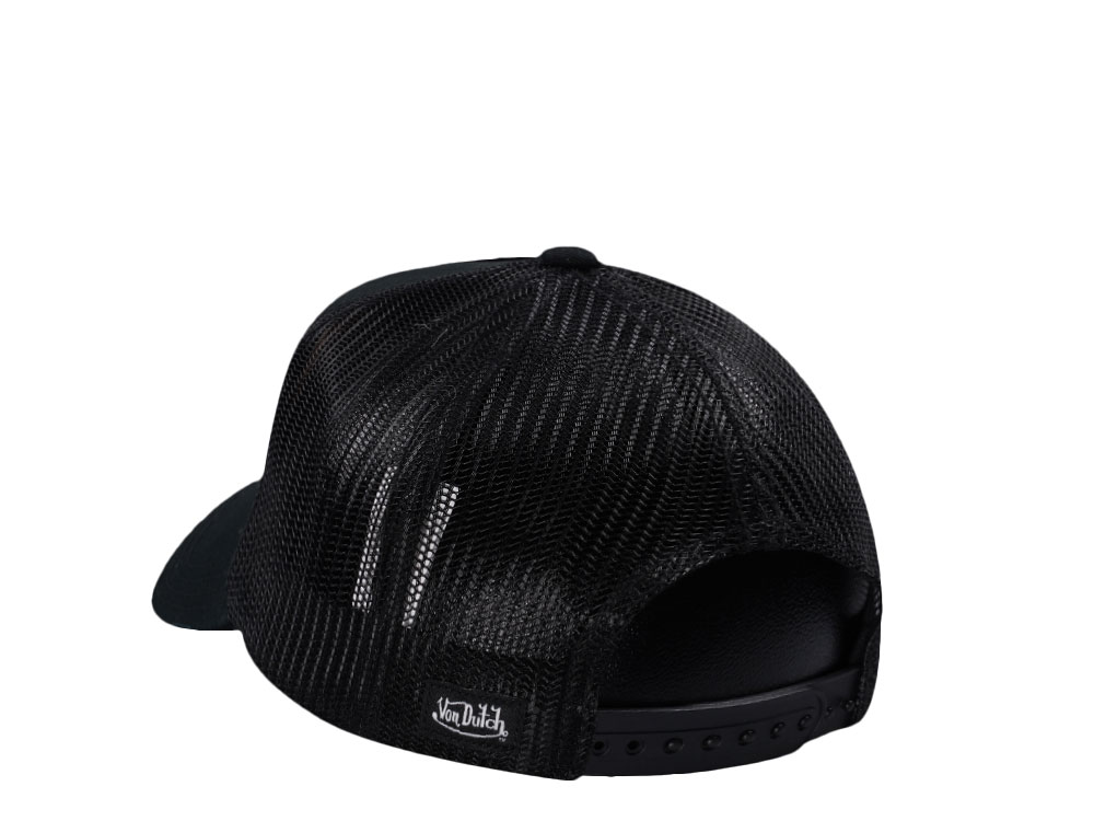 Von Dutch Square Patch Distressed Black Trucker Snapback Cap