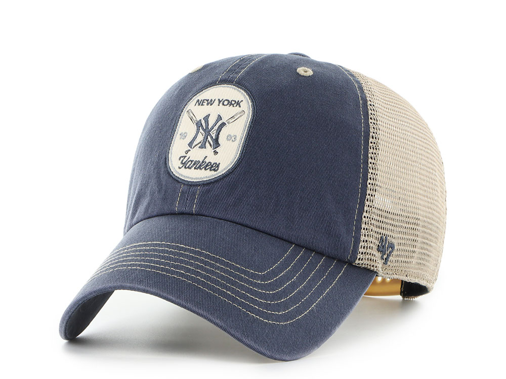 47 Brand New York Yankees Cross Patch Navy Trucker Clean Up Snapback Cap