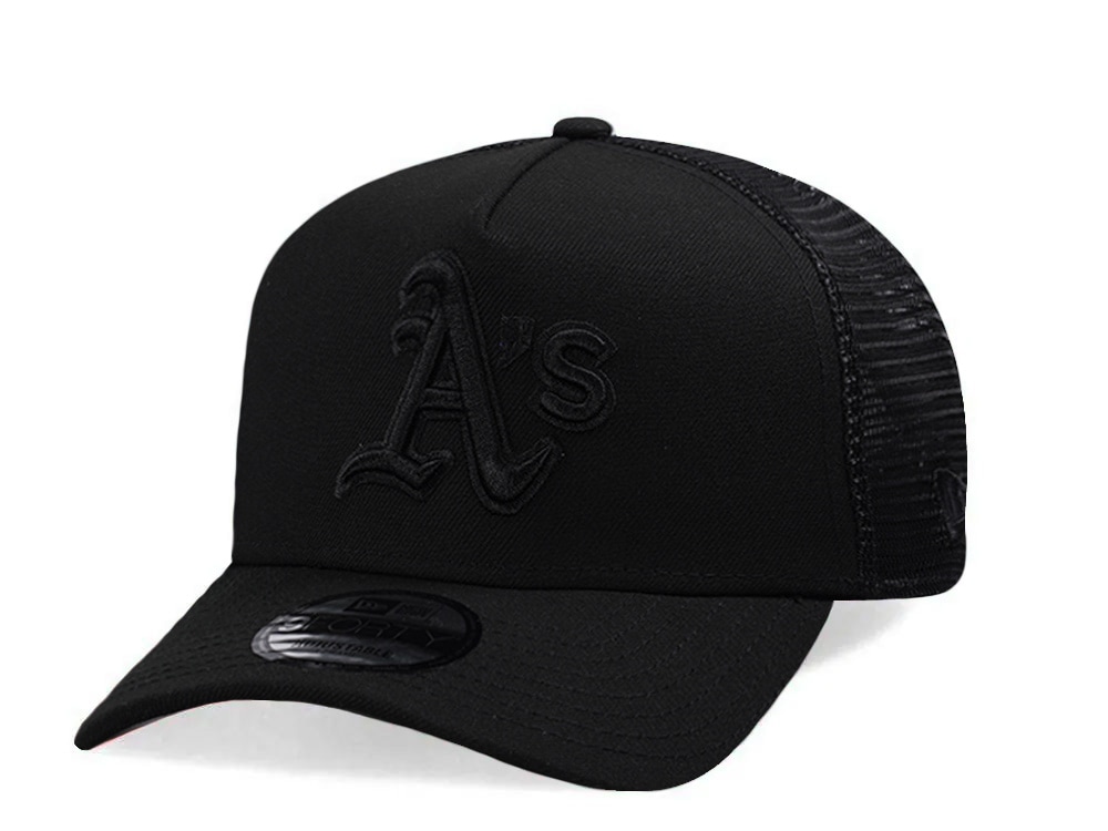 New Era Oakland Athletics Black On Black Edition 9Forty A Frame Trucker Snapback Cap